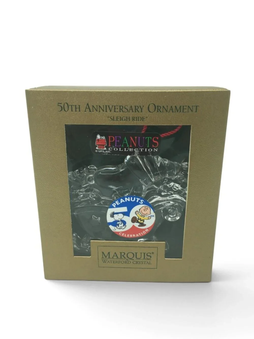 Waterford Marquis Crystal PEANUTS SNOOPY 50th Anniversary Sleigh Ride Ornament